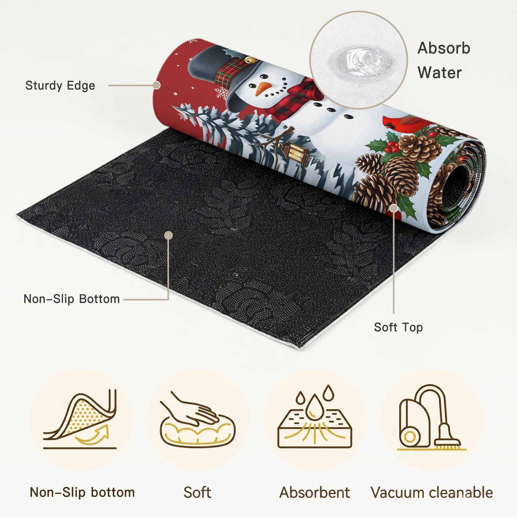 5x7 Area Rugs, Light Blue Snowman Christmas Non-Skid Rubber Backing Large Rectangle Rugs - Living Room Bedroom Home Office, Xmas Pinecone Tree Snowflake Indoor Floor Mat Carpets Washable Rug