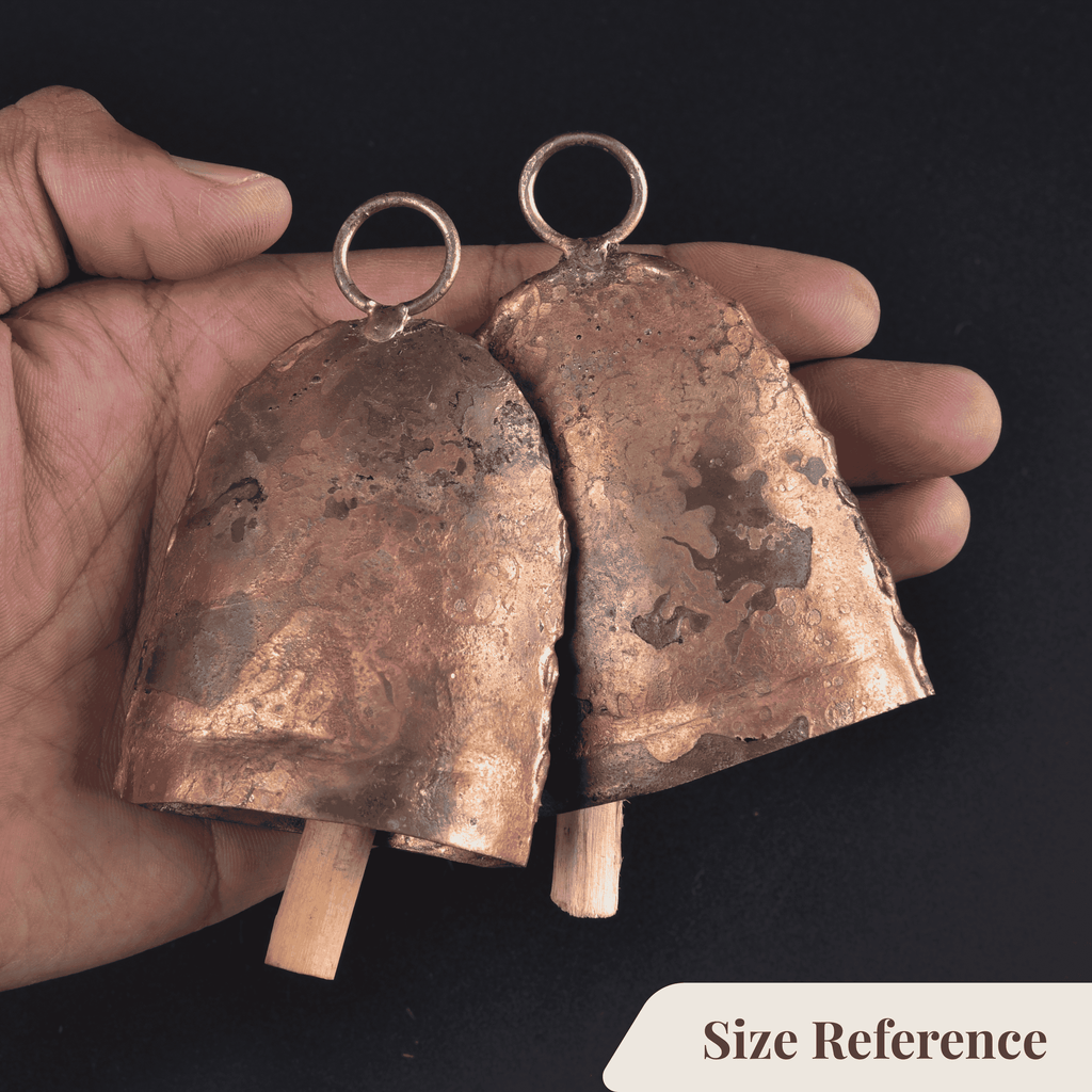 Vivanta Dome Bells Set of 6 – 3.5 Inch Copper Finish Antique Cow Bell | Handmade Rustic Vintage Christmas Ornaments for Decoration, Hanging Jingle Bell, DIY Wind Chime, Garland, Wreath & Farmhouse