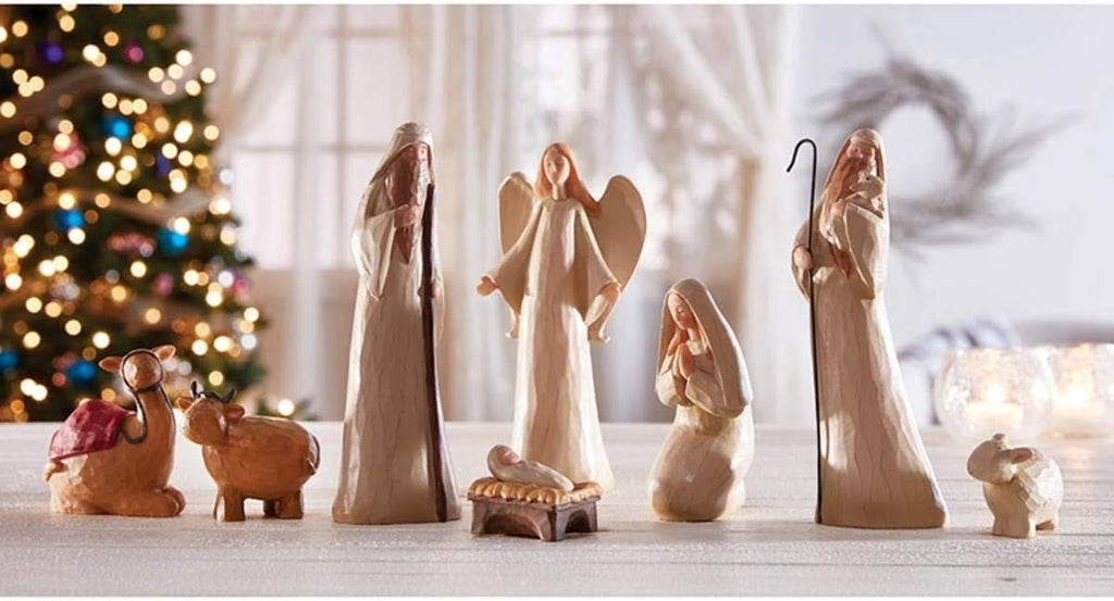 Wood Finish Christmas Nativity Scene Figures Set, 8 Piece Set