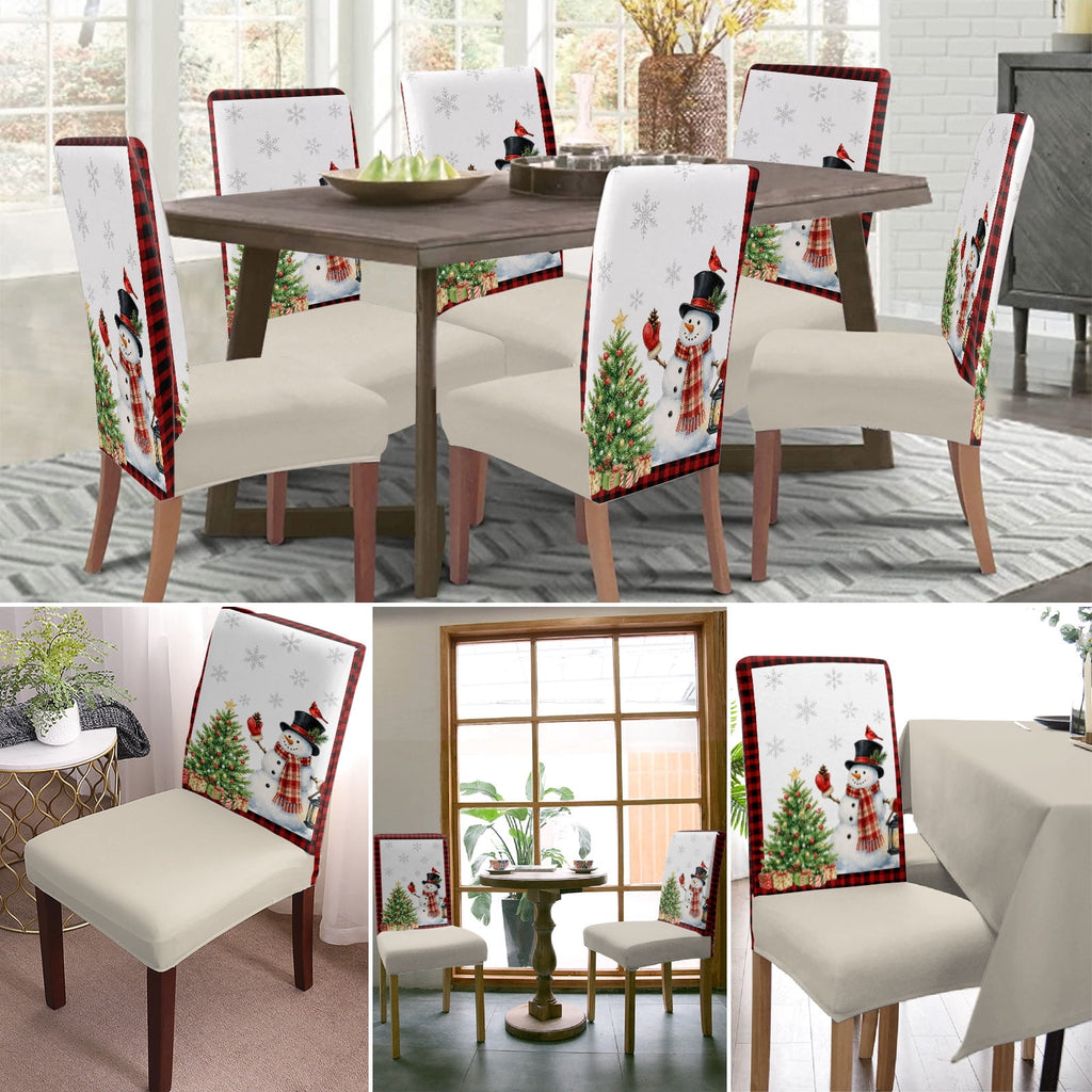 Christmas Winter Dining Chair Covers Set of 8, Snowman Green Christmas Tree Gift Boxes Snowflake Chair Covers for Dining Room Removable Seat Protectors Slipcovers for Home Party Wedding Banquet