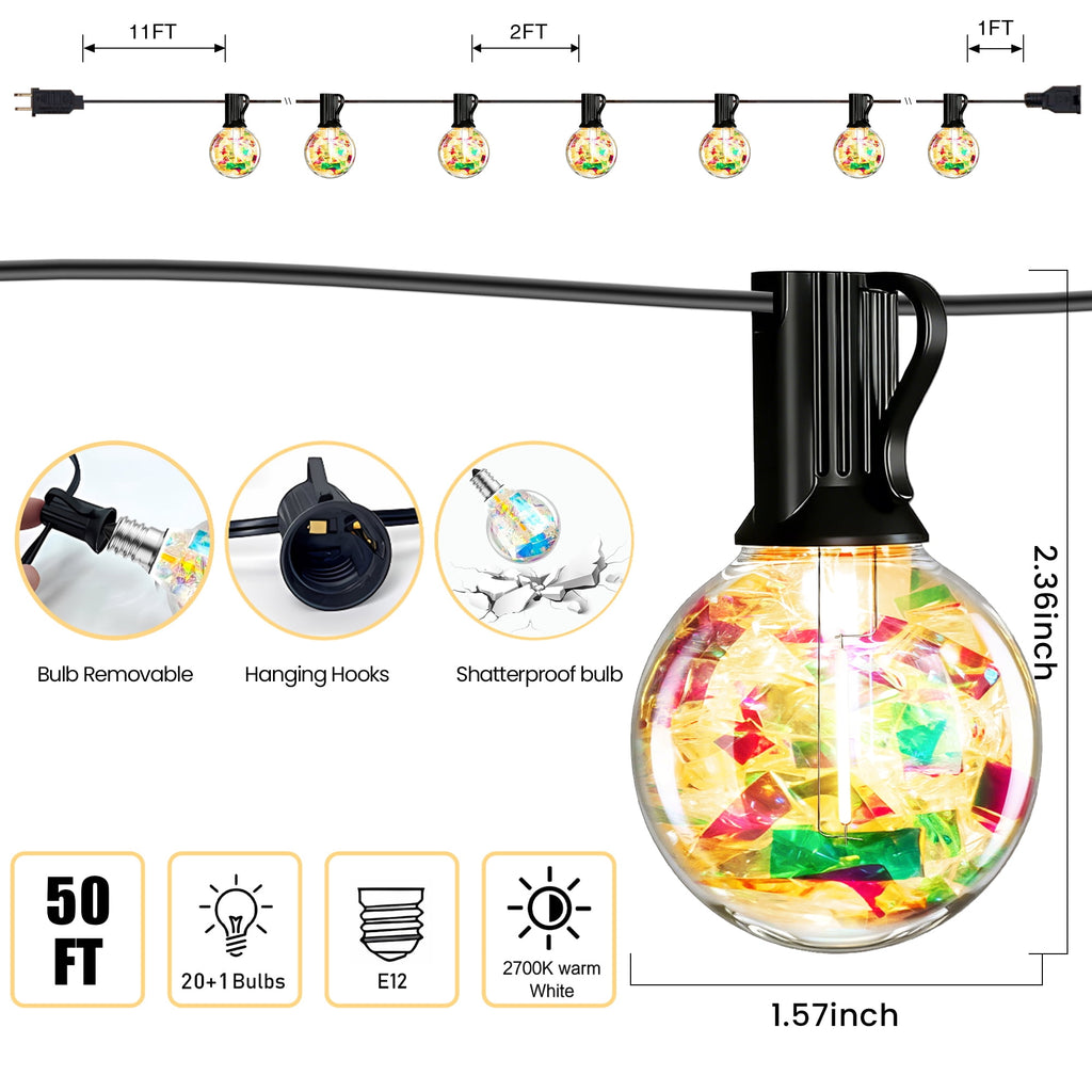 PHOPOLLO Outdoor String Lights 50ft G40, 20+1 LED Bulbs E12 Shatterproof, Waterproof Hanging Globe Lights for Patio, Garden, Christmas