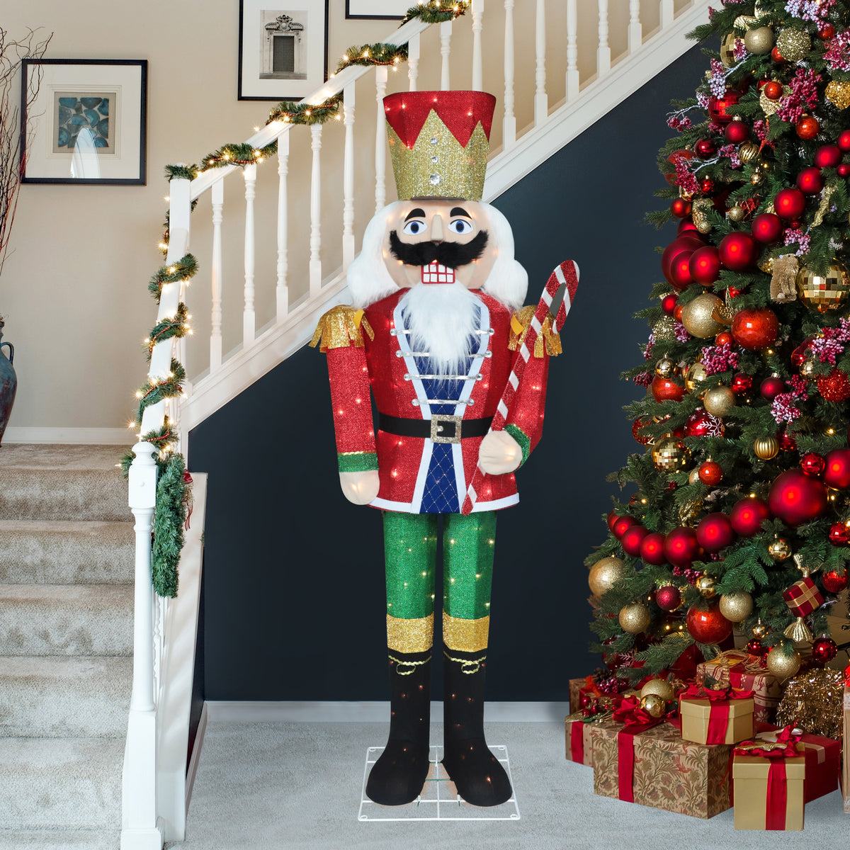 VEIKOUS 5ft Christmas 3D Nutcracker Soldier Decoration, Indoor & Outdoor Decoration W/ Ground Stakes and Candy Cane for Holiday