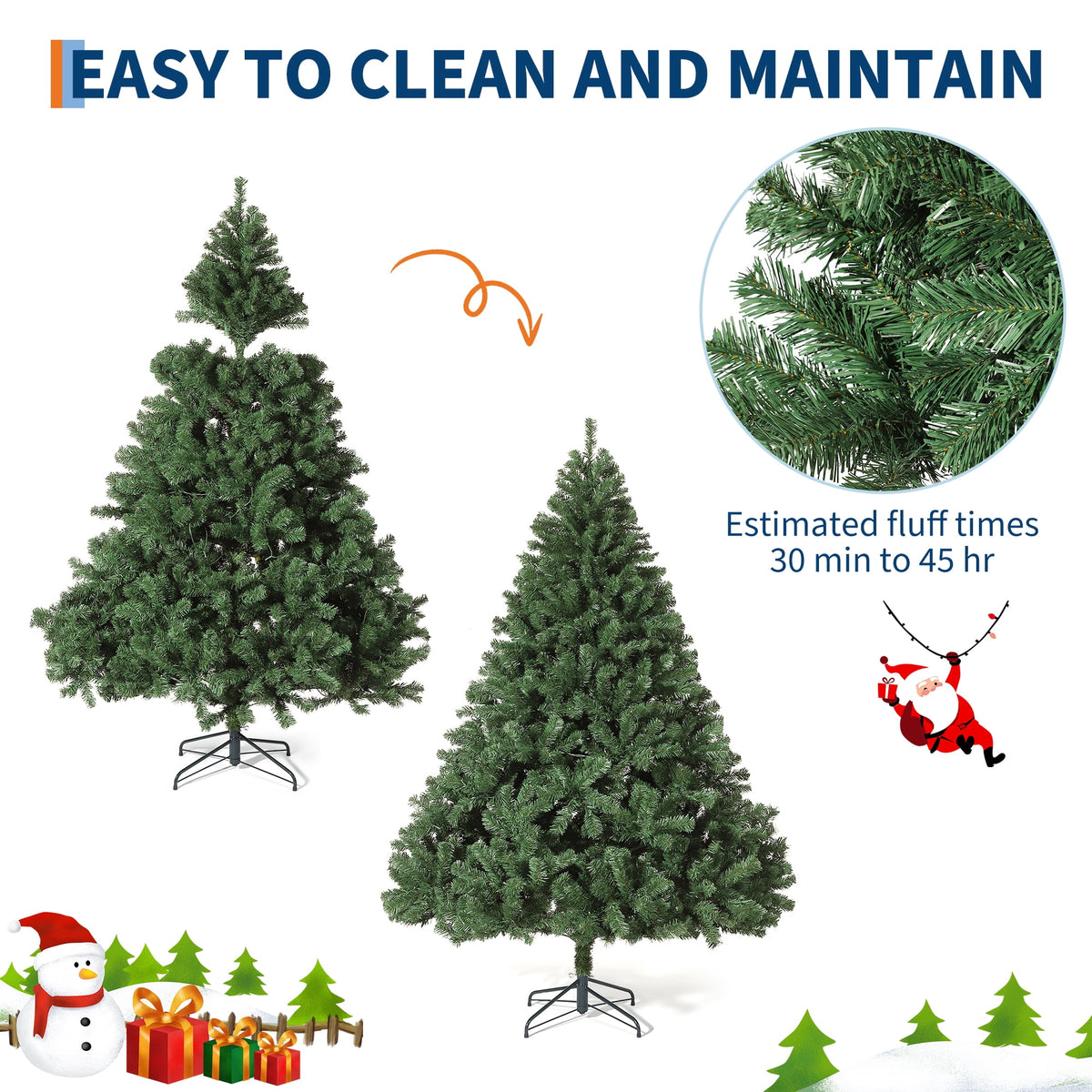 JoanKaren 7.5' Pre-Lit Green Artificial Christmas Tree,Metal Stand Full Xmas Tree with 600 Multicolor Lights
