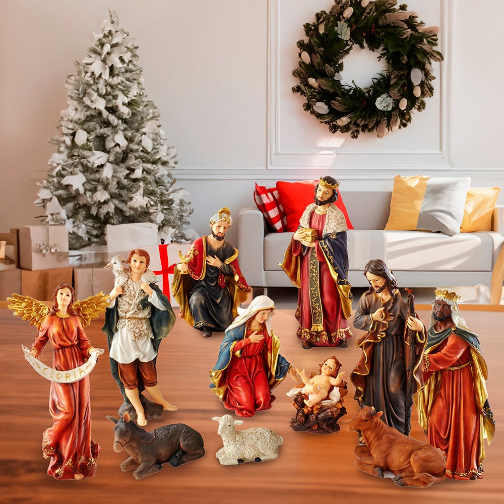 Kurt Adler 18" Resin Nativity Table Piece Set,11-Count