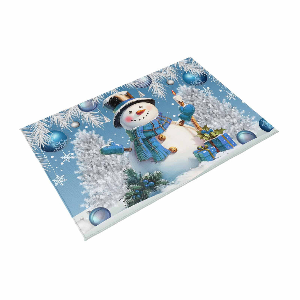 Grey Snowman Christmas Outdoor Rug for Patio/Deck/Porch, Non-Slip Large Area Rug 4 x 6 Ft, Xmas Tree Red Balls Snowflake Indoor Outdoor Rugs Washable Area Rugs, Reversible Camping Rug Carpet Runner