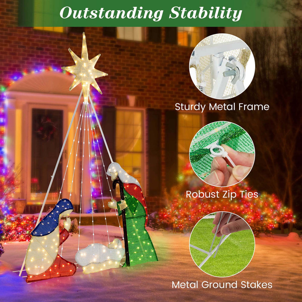 Costway 6 FT Lighted Nativity Scene with 240 LED Lights Zip Ties & Ground Stakes