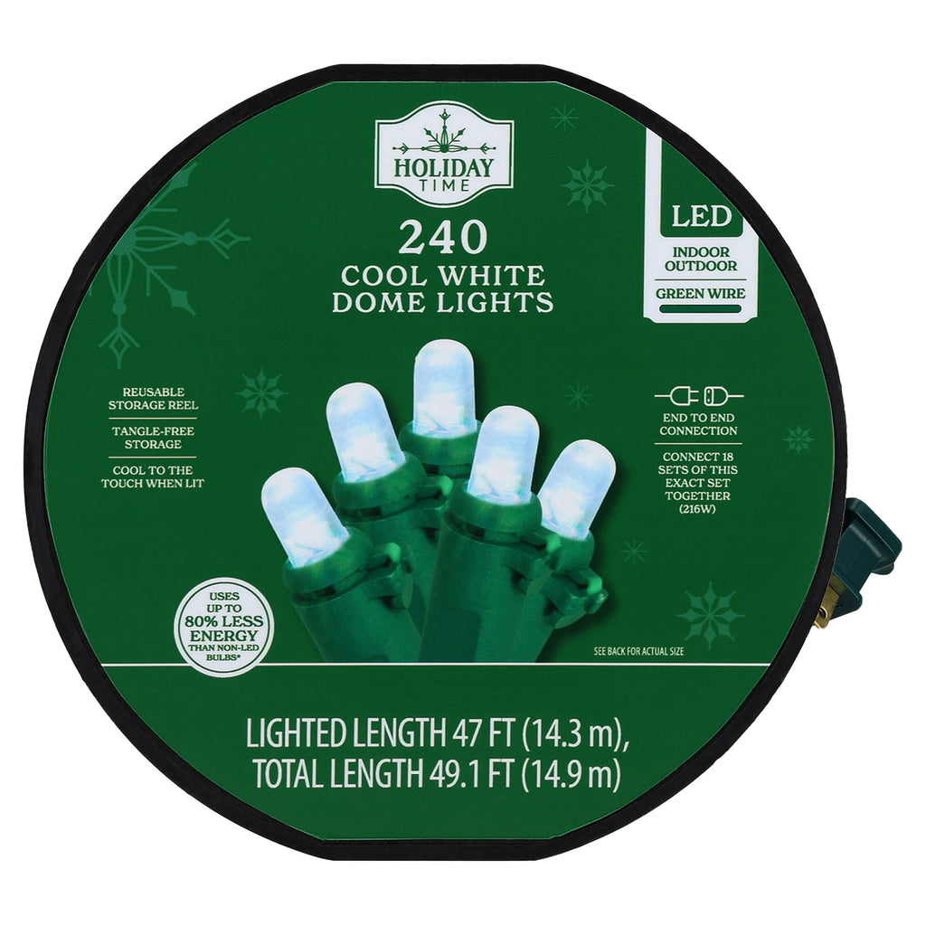 Indoor/Outdoor 240-Count LED Dome Christmas String Lights, Warm White, Green Wire, 47', by Holiday Time