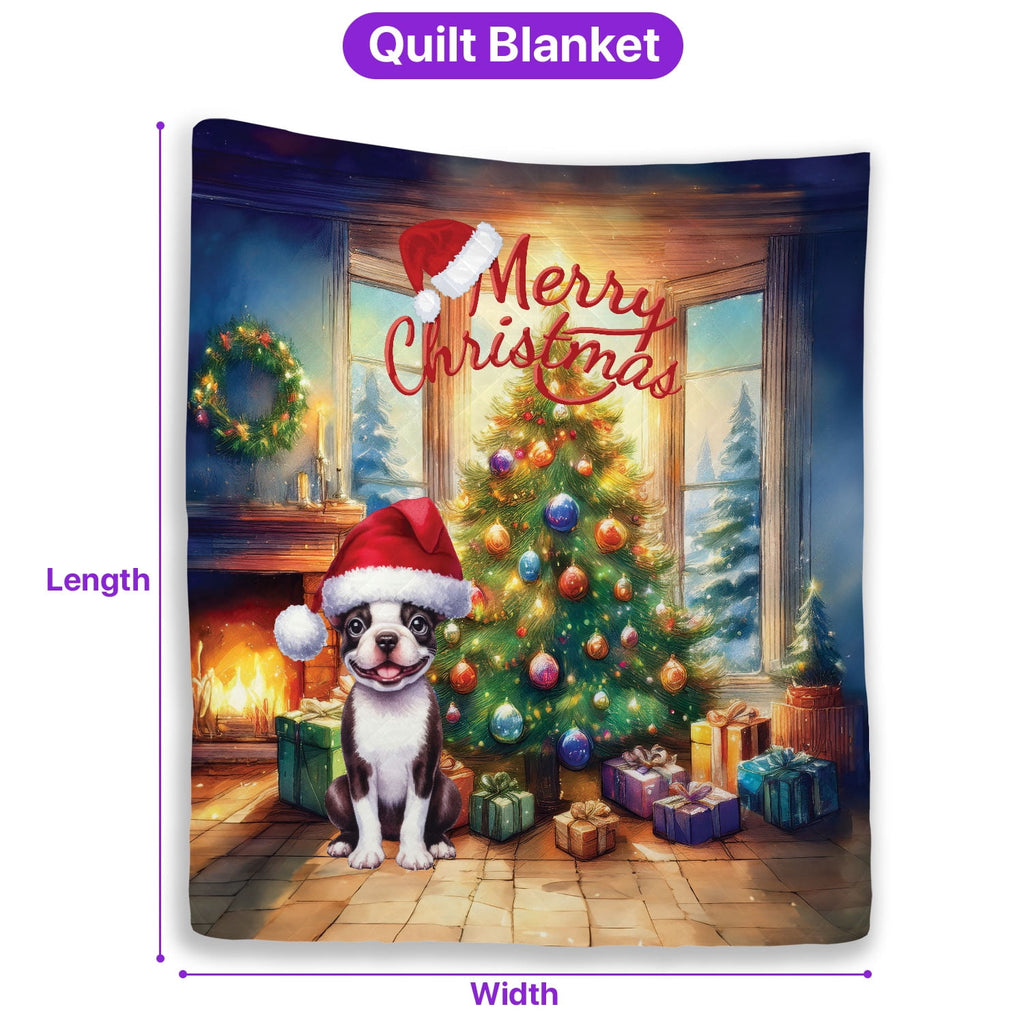 Merry Christmas French Bulldog Santa Hat Xmas Tree Winter Holiday Quilt Bedding Set Dog Lover Gifts 1 Blanket Bed Cover 2 Pillowcases - 01013