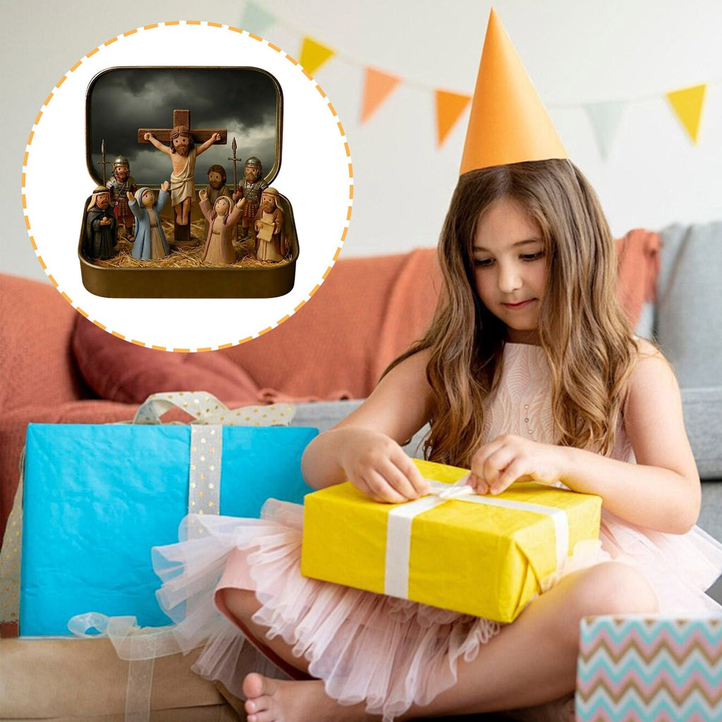 Daghihgewr Mini Christmas Nativity Set Tabletop Tin Box Multicolor Indoor Religious Ornament 1-Count 3.9 x 2.8 x 1.2 Inch