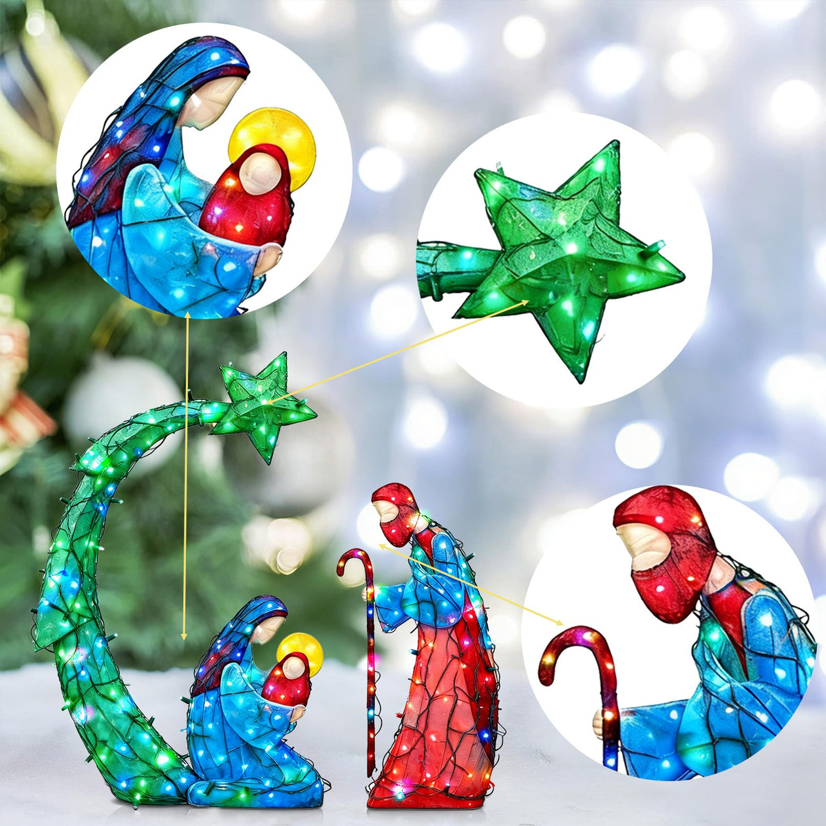 Lighted Nativity Scene, Outdoor Christmas Nativity Table Decor Set, Mini Lighted Christmas Scene Decoration for Holiday Winter Lawn, Garden & Indoor Tabletop