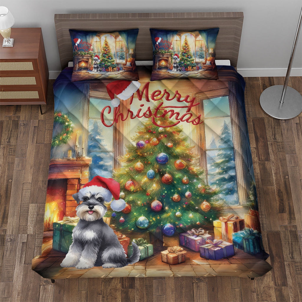 Merry Christmas French Bulldog Santa Hat Xmas Tree Winter Holiday Quilt Bedding Set Dog Lover Gifts 1 Blanket Bed Cover 2 Pillowcases - 01013