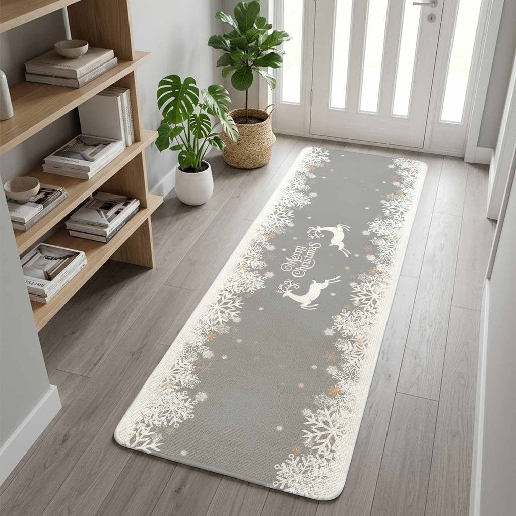 Black Christmas Washable Area Rugs for Living Room Bedroom, Large Non Slip Indoor Floor Carpet Absorbent Low Pile Elk Xmas Snowflake Winter Deer Door Mat Rugs for Bathroom Entryway 47.2"x63"