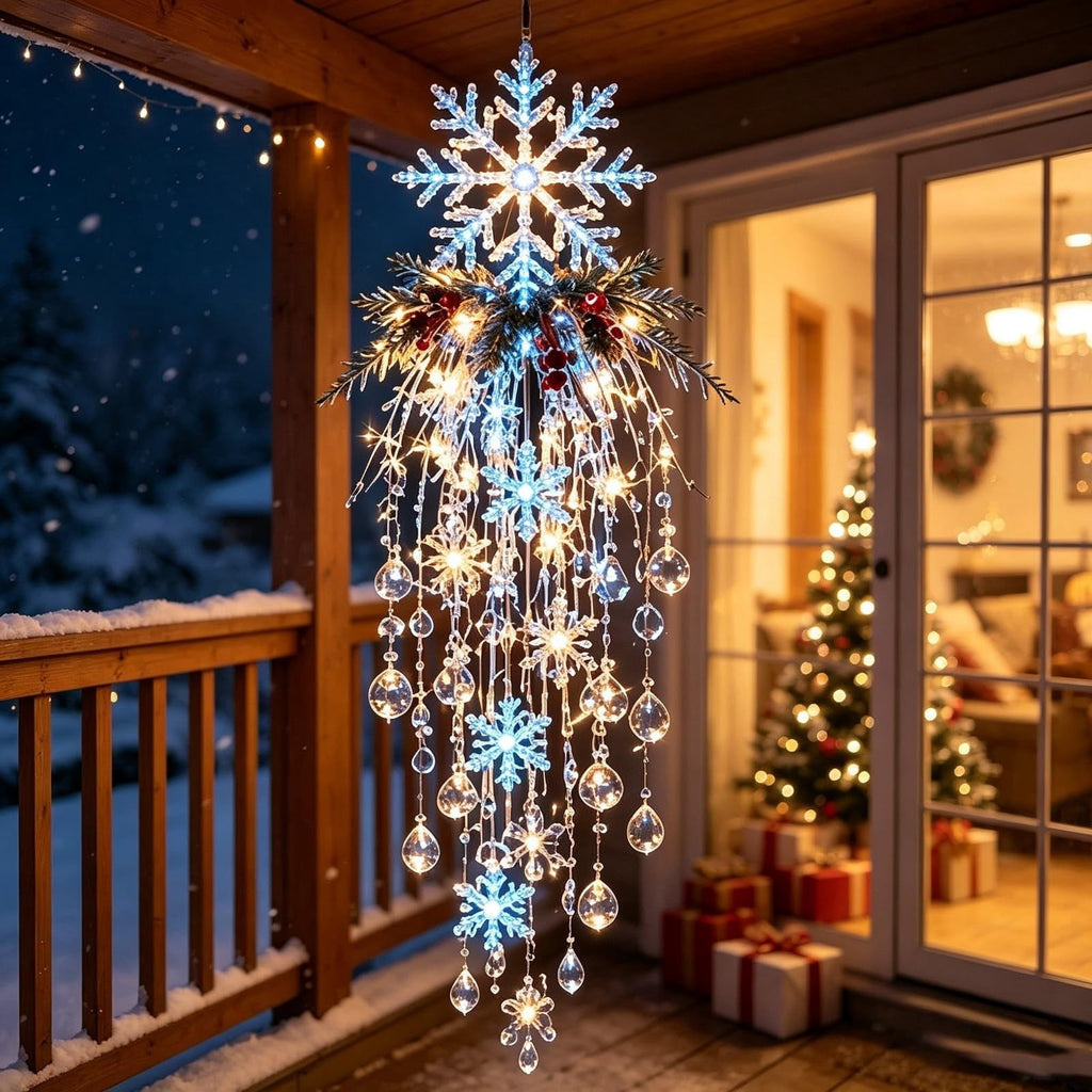 Crystal Cascade Christmas Light - Hanging Snowflake & Crystal LED Porch Decor(Blue light ball)
