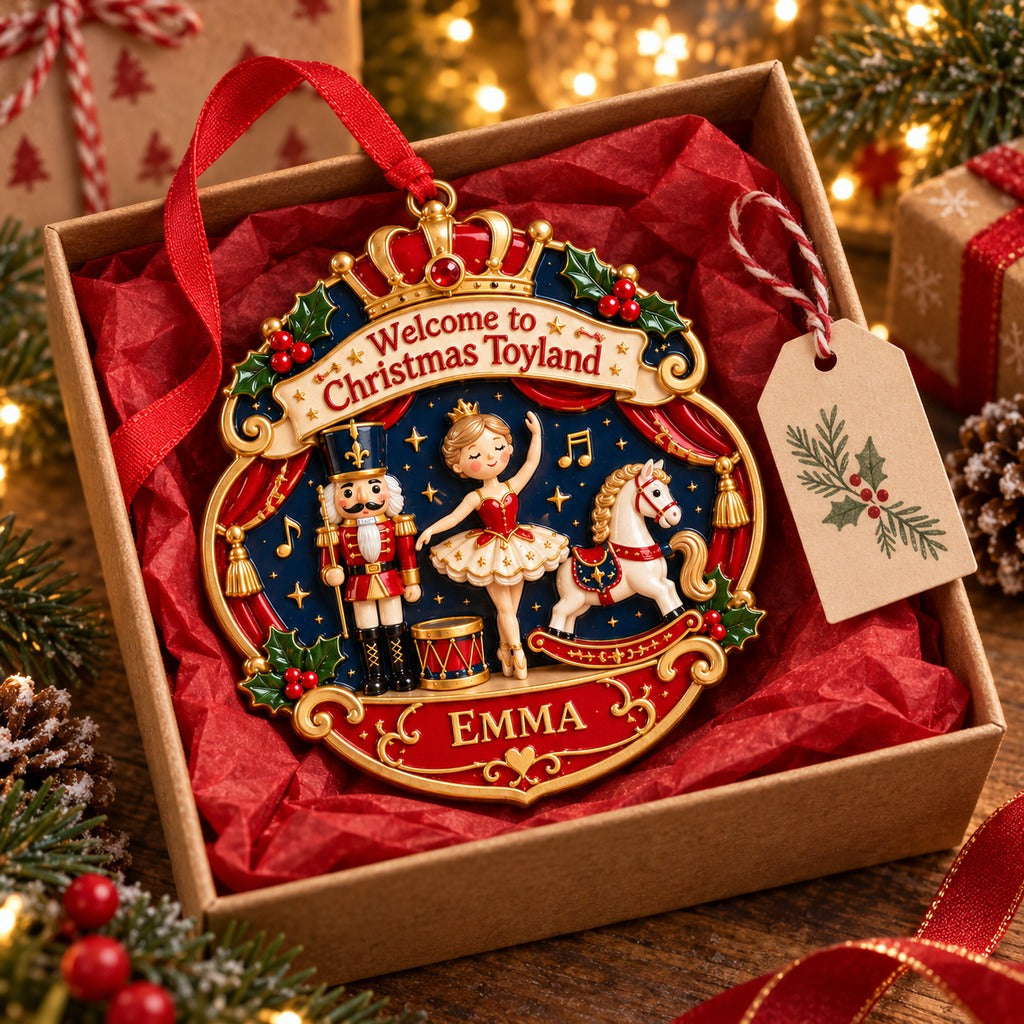 Storybook Christmas Ornament Nutcracker Ballerina Toyland