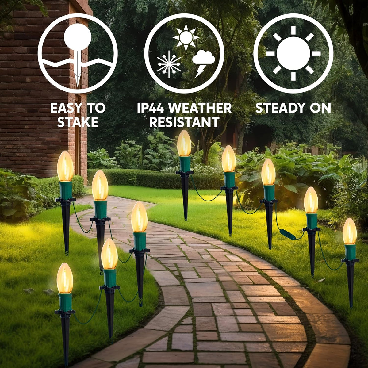Joyfy Christmas Pathway Lights Outdoor,30.75 FT 24 Walkway Lights with Marker Stakes,Outdoor Christmas Lights for House Warm White Christmas Decorations