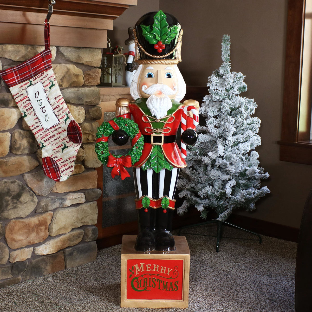 Sunnydaze Green Resin Karl the Christmas Nutcracker Statue, 48"