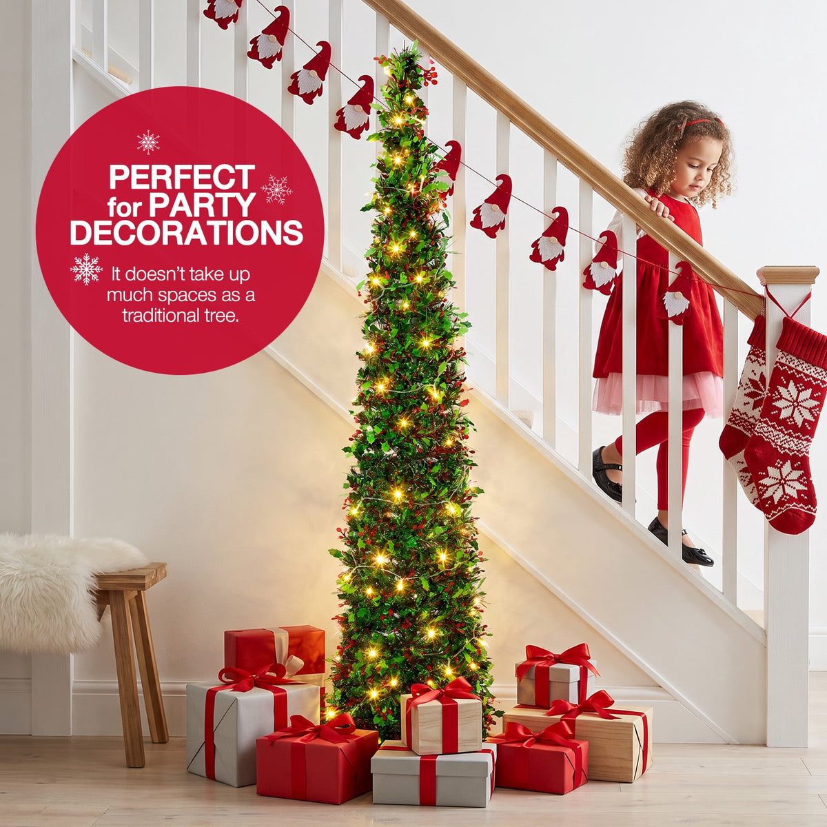 Ayieyill 5ft Pop up Christmas Tree,Color Artificial Pencil Tinsel Xmas Trees for Christmas Indoor Decorations, Collapsible Christmas Tree (Silver)