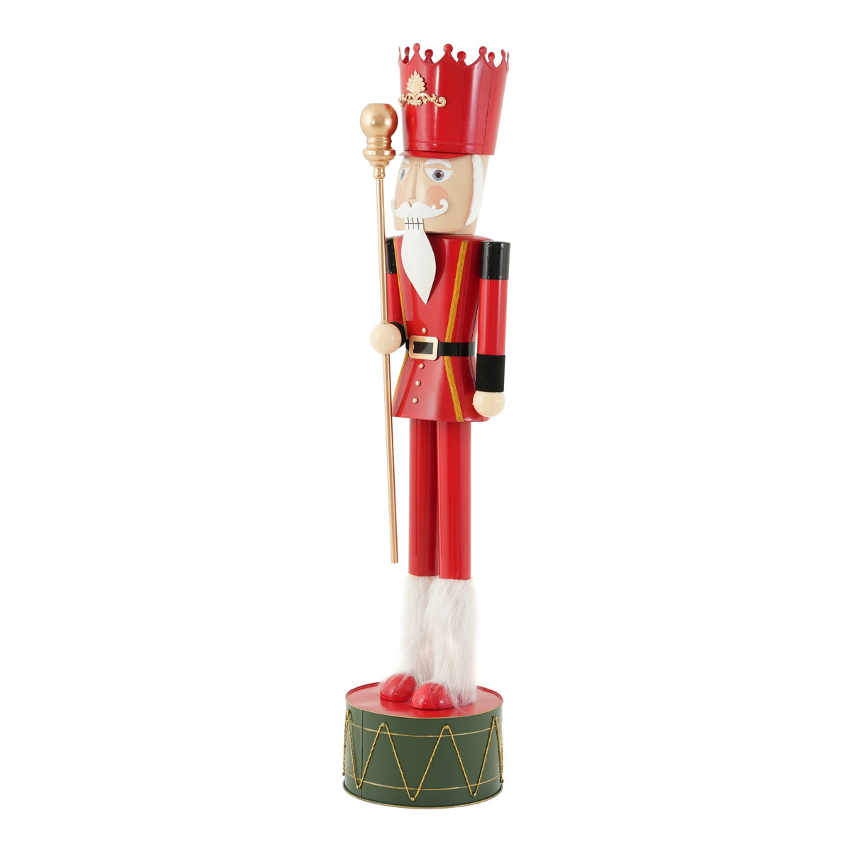 Christopher Knight Home 64" Large Metal King Nutcracker Christmas Decor with Scepter & Drum Base, Red
