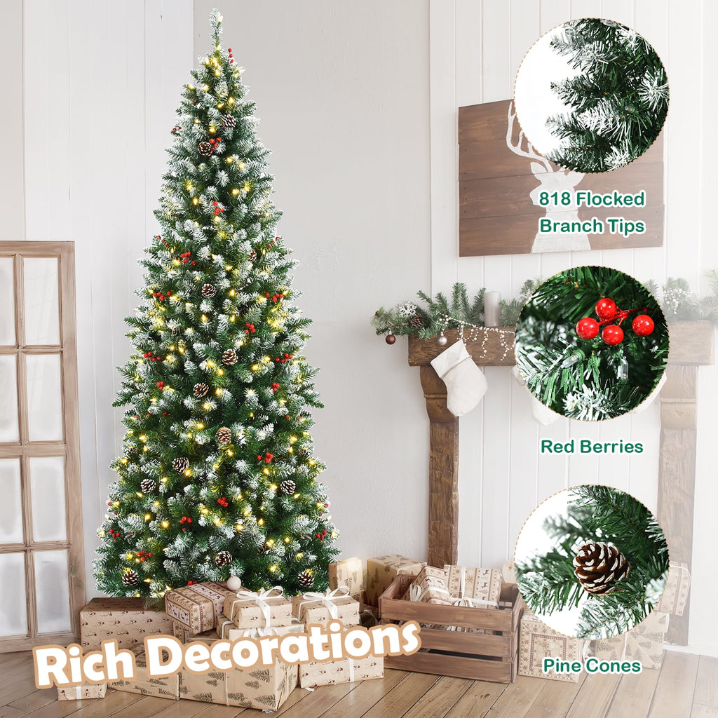 Topbuy 7ft Pre-lit Artificial Christmas Tree Slim Artificial Xmas Tree w/ 350 Replaceable LED Lights & 818 Branch Tips
