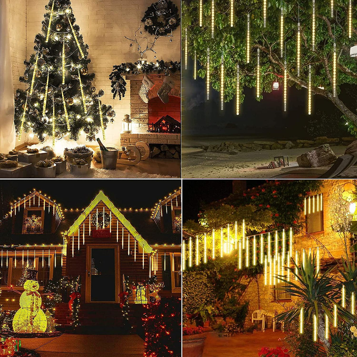 Christmas Lights, Christmas Lights Outdoor, Meteor Shower Lights 12 Inch 8 Tube 192 LED, Raindrop Snowfall Lights for Tree Yard Party Patio Christmas Decorations Lights, Blue