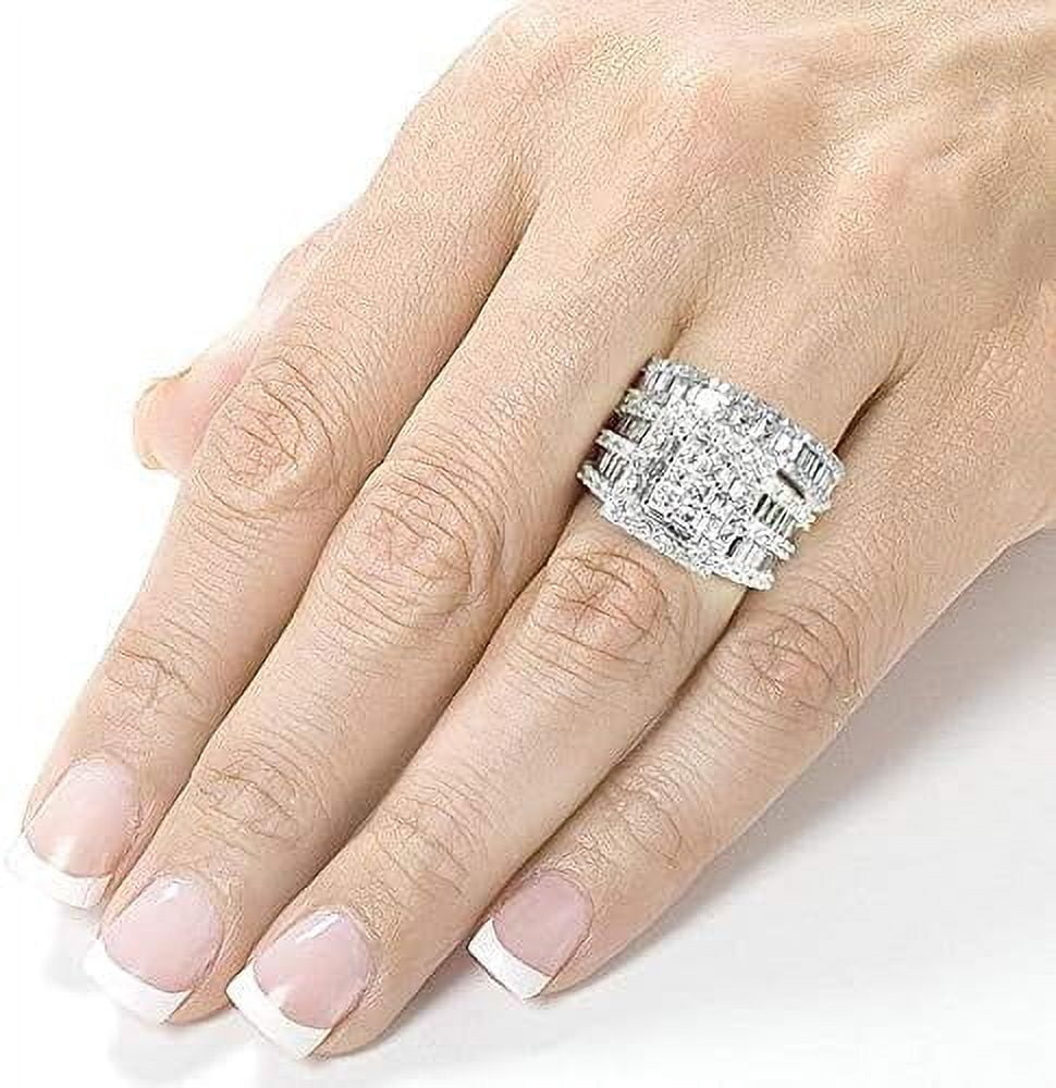 Rag Jewels 925 Sterling Silver 2.20 Ct Princess Cut White Diamond Wedding Engagement Valentine's Anniversary Christmas Bridal Ring Set 14K White Gold Plated For Women's -9.5