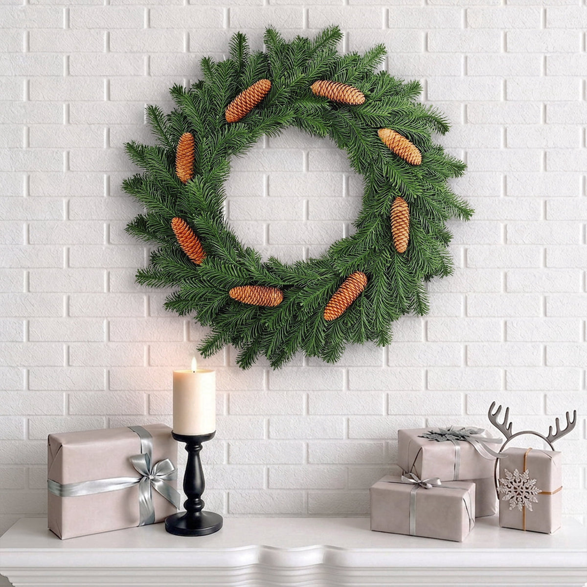 Natural Feel Western Artificial Christmas Wreath with Pinecones, Green, 24", by Holiday Time