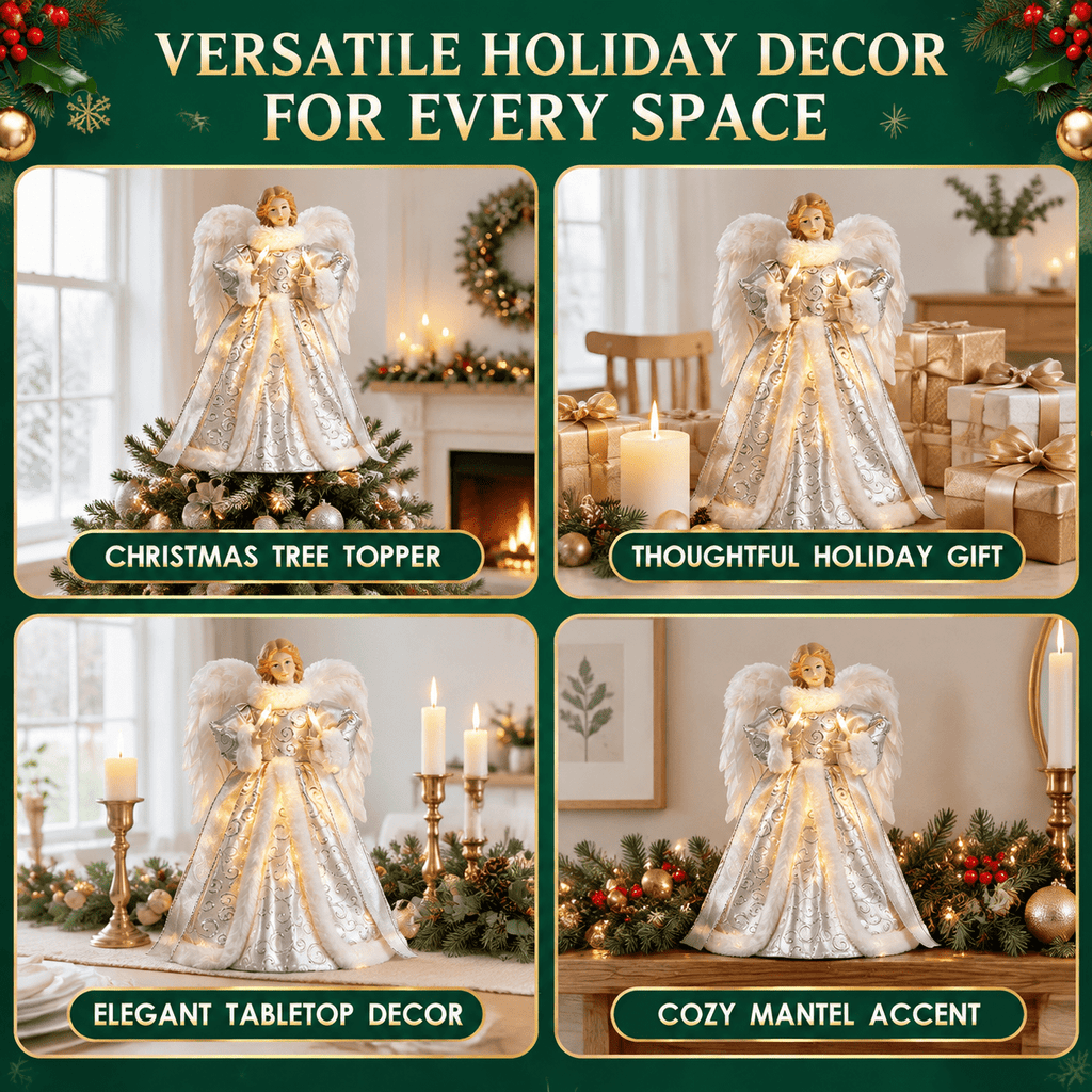 12 Inch Lighted Angel Christmas Tree Topper, Elegant Holiday Decor with Warm Lights