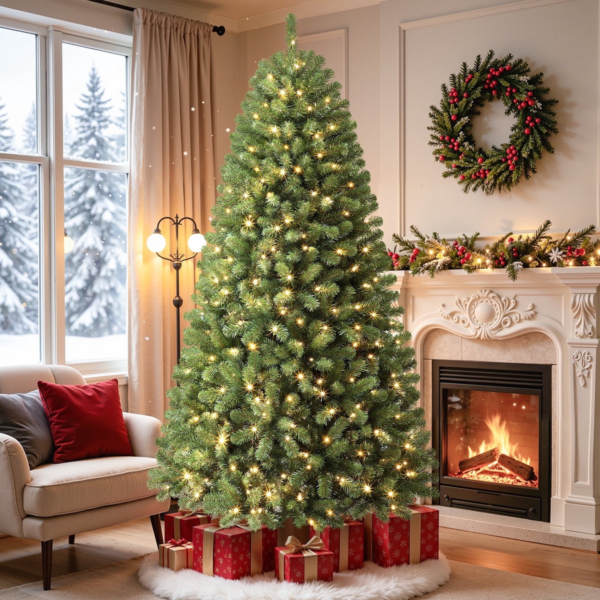 Lolsea 4.5ft Prelit Artificial Christmas Tree w/ Remote Control and Warm White & Color Changing Lights