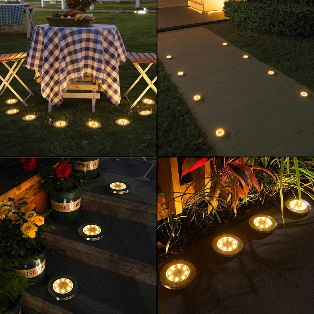 Rirool 12-Pack Solar Ground Lights, Waterproof Outdoor Garden LED Pathway Lights, Energy-Saving In-Ground Landscape Lighting for Yard, Lawn, Patio, Walkway - Cool White