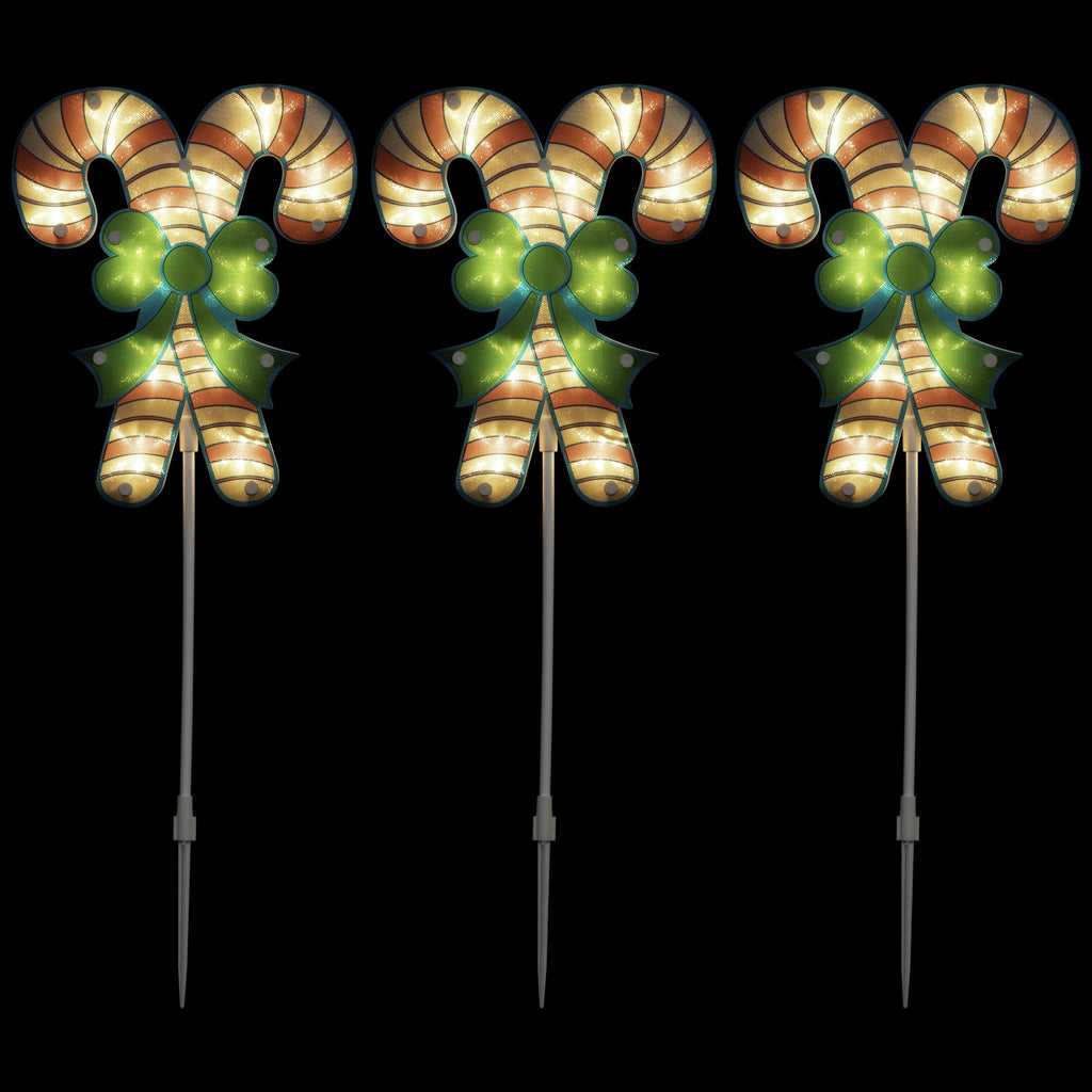 Northlight Lighted Holographic Candy Cane Outdoor Christmas Pathway Markers - 25.5" - Set of 3