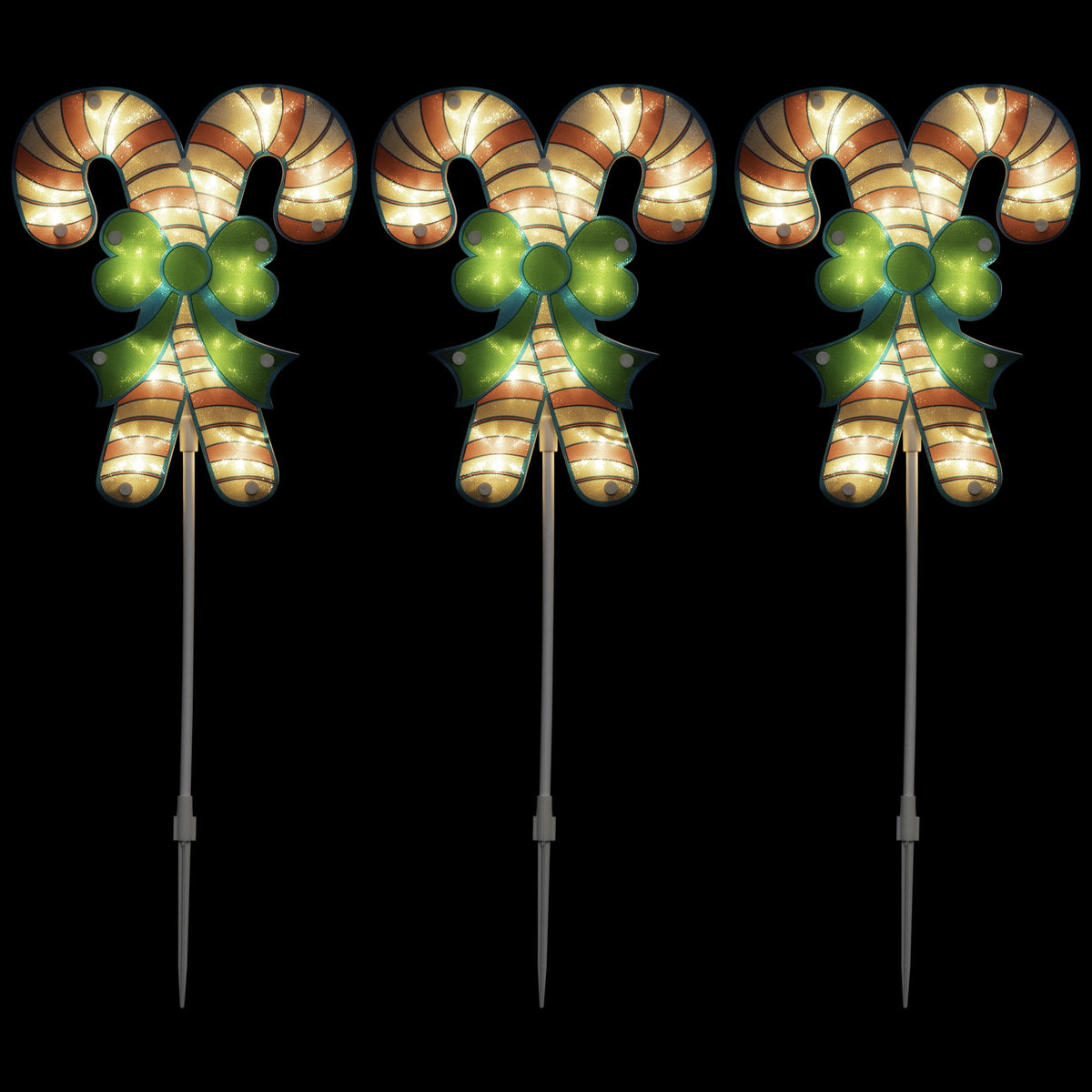 Northlight Lighted Holographic Candy Cane Outdoor Christmas Pathway Markers - 25.5" - Set of 3