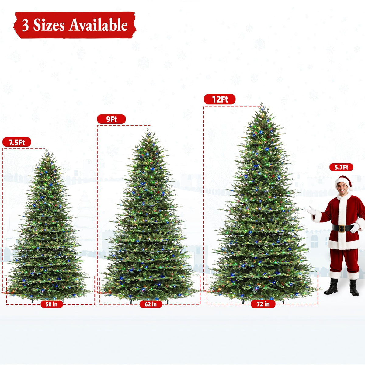 VIVATREES 12FT Pre-Lit Artificial Christmas Tree, 8165 Branch Tips 850 LED Lights, 10 Lighting Modes, PE+PVC Foliage, Foot Pedal Control Xmas Tree for Home, Office Decor