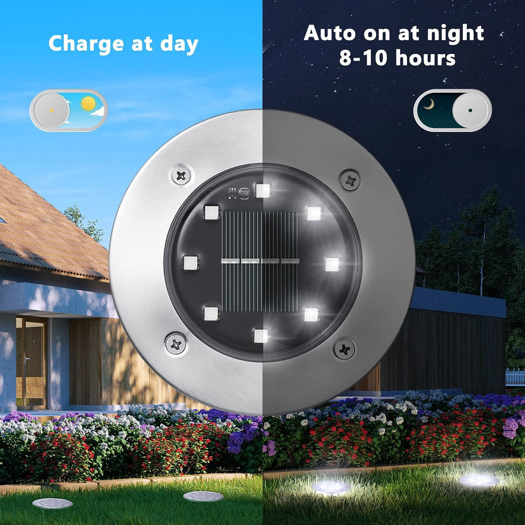 Rirool 12-Pack Solar Ground Lights, Waterproof Outdoor Garden LED Pathway Lights, Energy-Saving In-Ground Landscape Lighting for Yard, Lawn, Patio, Walkway - Cool White