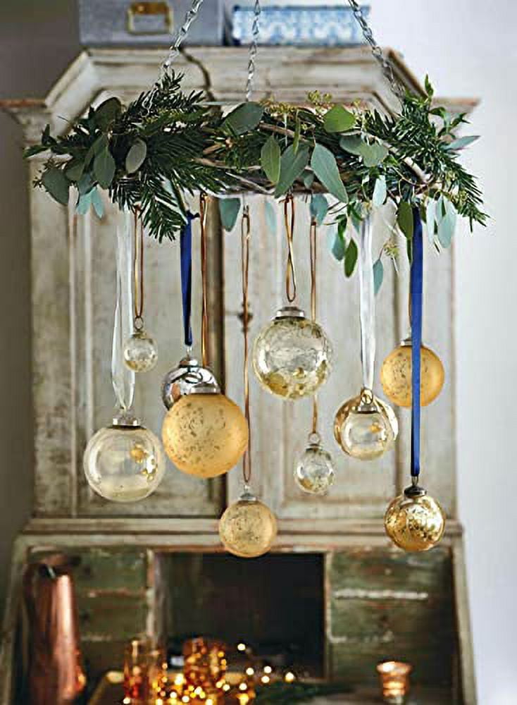 Serene Spaces Living Set of 9 Gold Glass Ball Ornaments for Christmas Tree, Holiday Decorations, Winter Wedding, Table Centerpiece