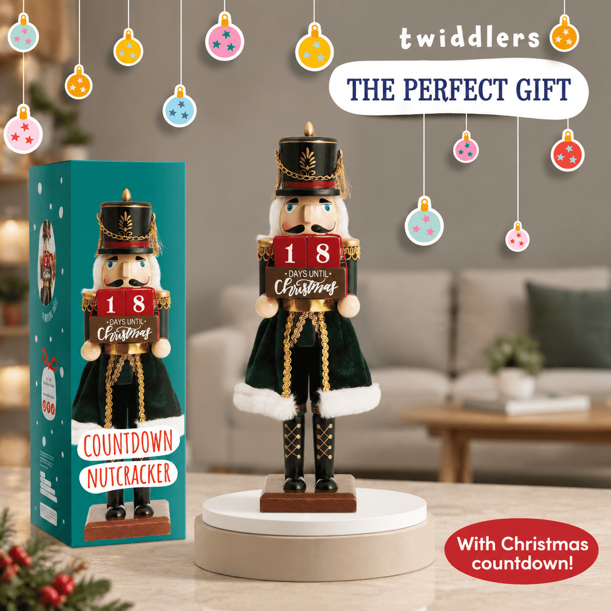 12-inch Wooden Christmas Nutcracker Countdown Decorative Advent Figure