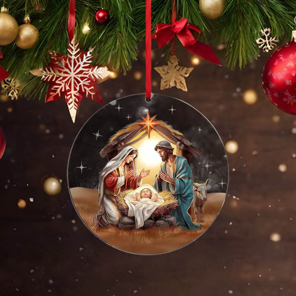 Xuniizn Nativity Ornaments, Christmas Nativity Scene Ornaments Acrylic Christmas Tree Decorations for Xmas Tree, Home, Office, Hanging Ornament, Religious Gifts, Party Decor, Christmas Decorations