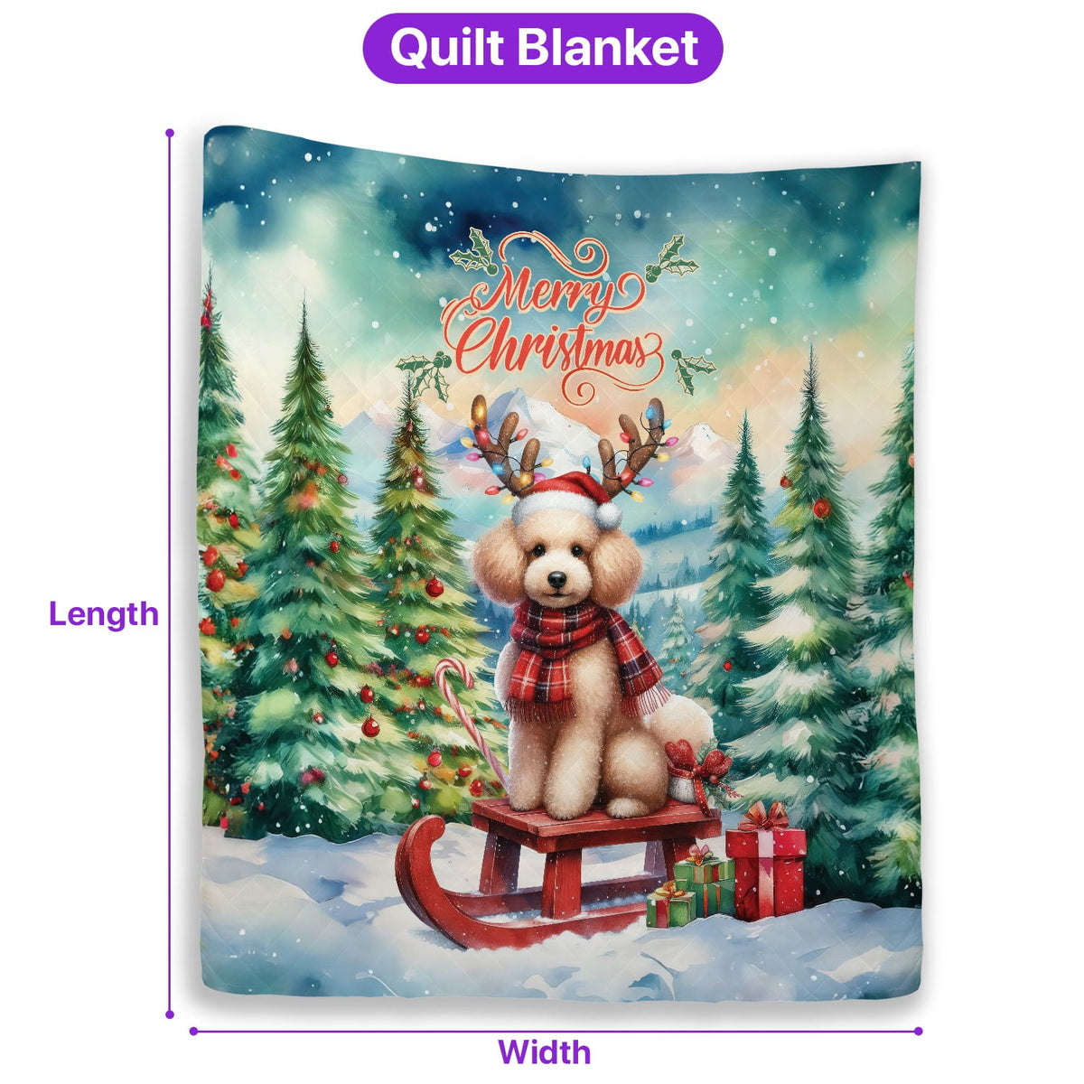 Merry Christmas Santa Reindeer Antlers French Bulldog Sleigh Xmas Winter Holiday Quilt Bedding Set Dog Lover Gifts 1 Blanket Bed Cover 2 Pillowcases - 00023