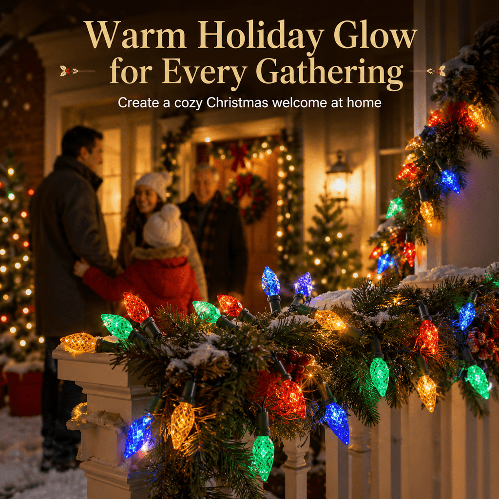 Multicolor C6 Strawberry Bulb Christmas Solar String Lights LED Waterproof Outdoor Decoration Lights for Garden Patio 16.4 FT 50 LED