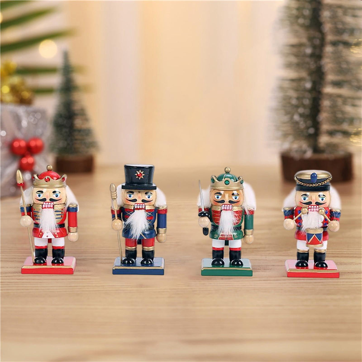 FVDPWYE 4 Pieces Christmas Nutcracker Puppet Gift Decor Party Favors Wooden Traditional
