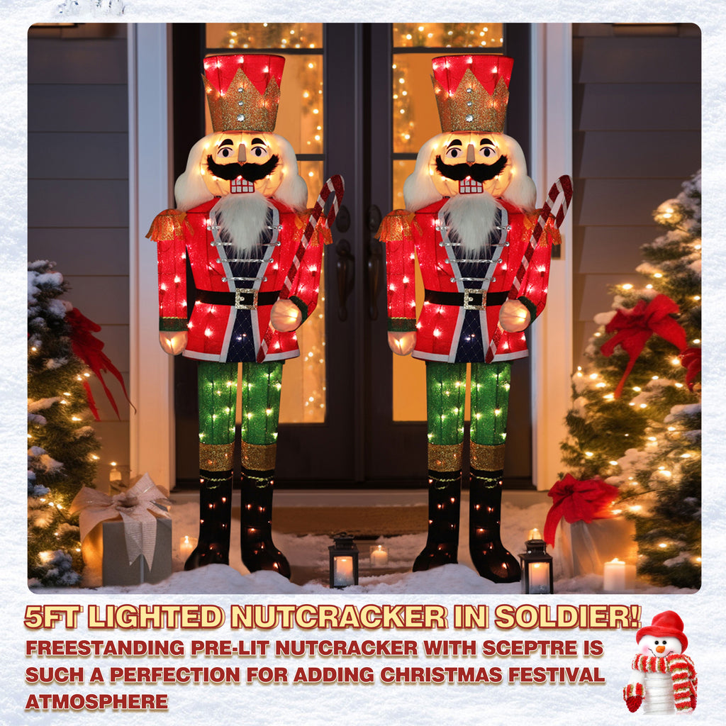 VEIKOUS 5ft Christmas Nutcracker Soldier Decoration, Xmas Indoor&Outdoor Decoration W/Candy Cane for Holiday Party