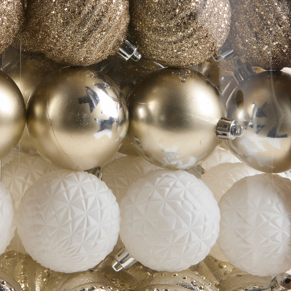 Christmas Ornaments, Gold & White, Glittered Gold & White, Textured Gold & White, 2 in. (Set of 96)