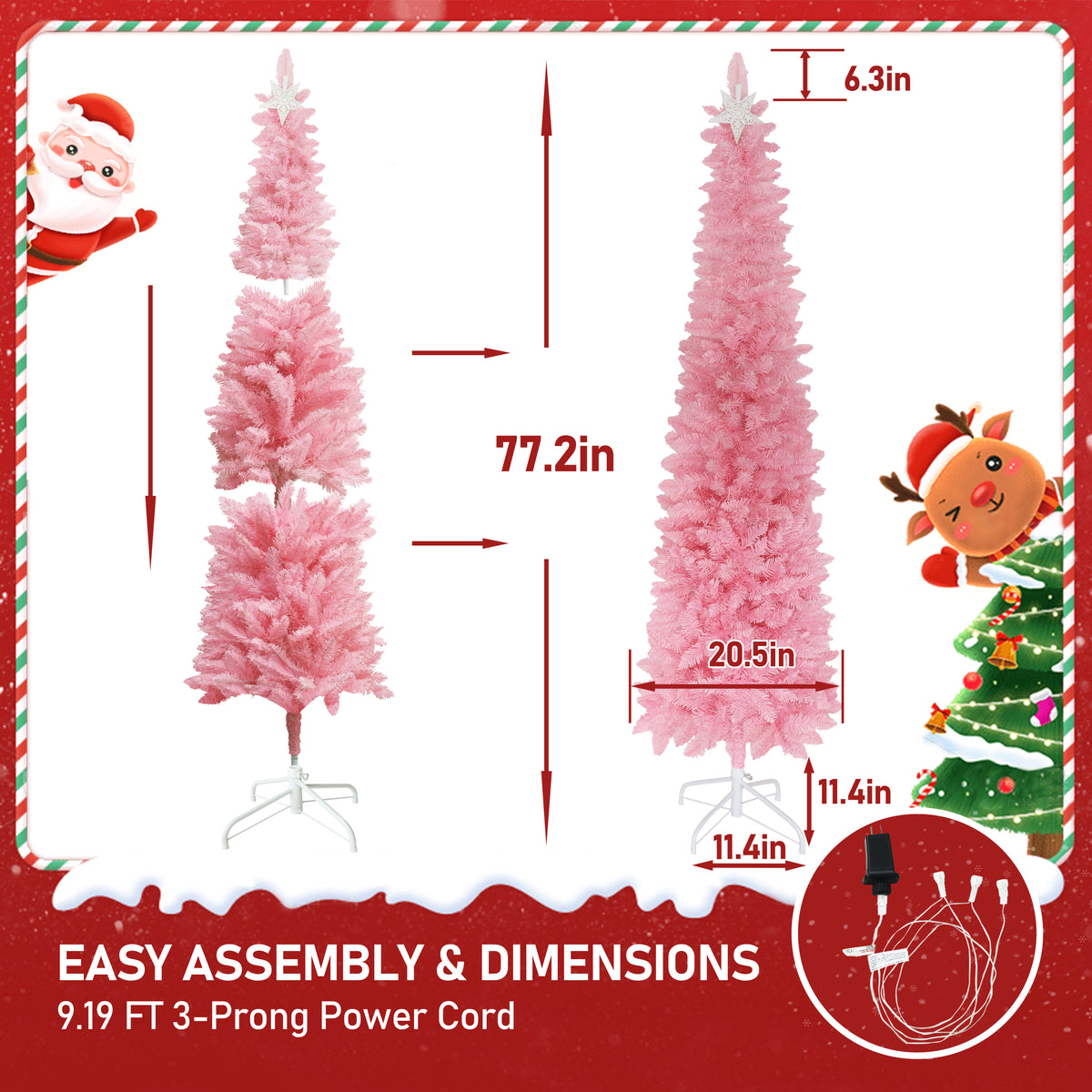 VEIKOUS 6ft Christmas Tree Crooked Neck with Topper, Prelit Xmas Tree with 200 LED Lights & 536 Branch Tips, Bendable Top Christmas Slim Tree for Holiday Decor, Green