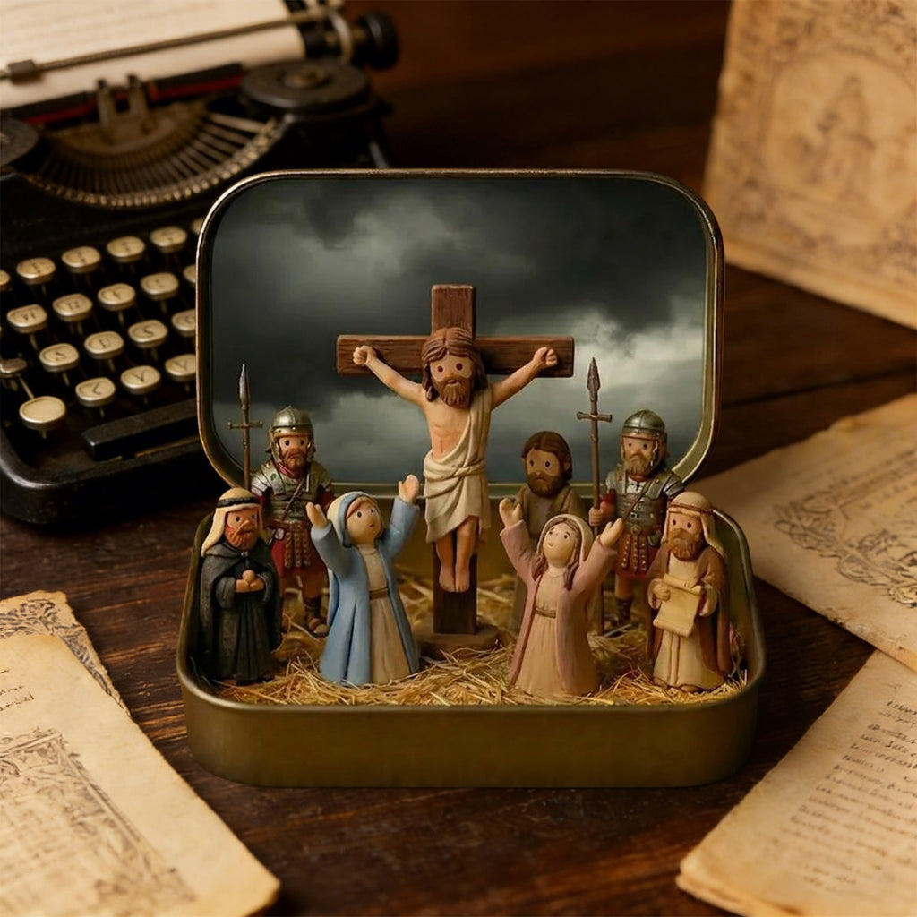 Daghihgewr Mini Christmas Nativity Set Tabletop Tin Box Multicolor Indoor Religious Ornament 1-Count 3.9 x 2.8 x 1.2 Inch