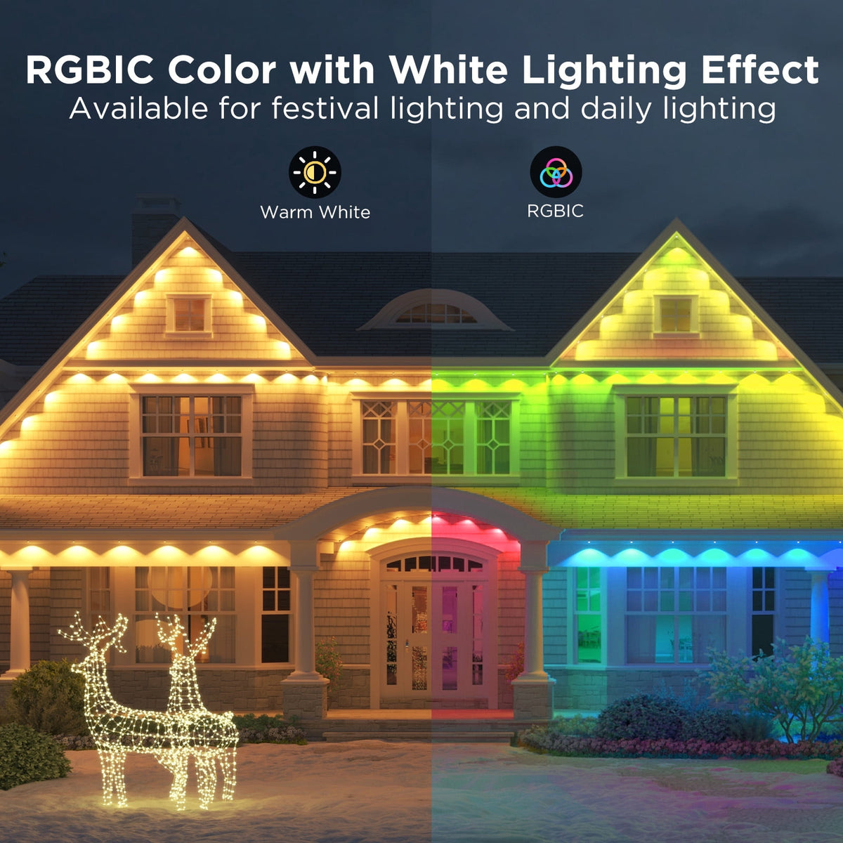 Govee Permanent Outdoor Light 2 (Elite), RGBICW 16 Million Colors Outside Lights with 100 preset modes,IP67 Waterproof,Holiday Decorations For Christmas,Google,Alexa Support,50ft,White