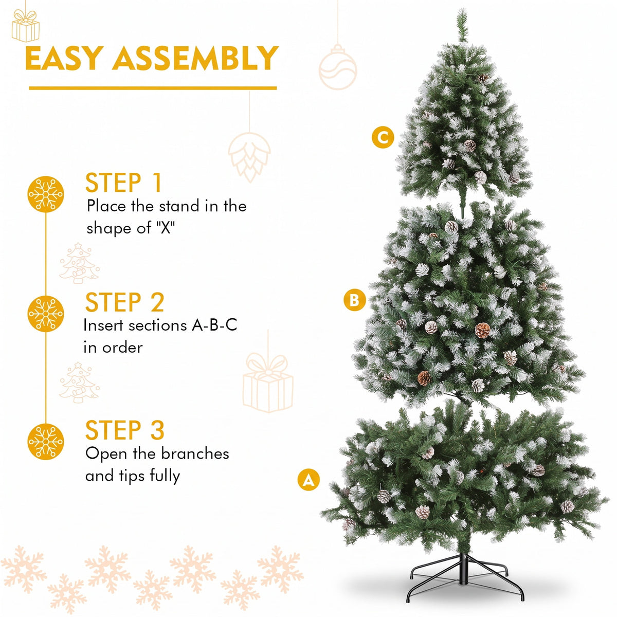 Legooin 6FT Pre-lit Christmas Tree Flocked Artificial Xmas Tree with 800 Branch Tips, 300 LED Lights, 51 Pinecones, for Christmas Holiday Decor, Green