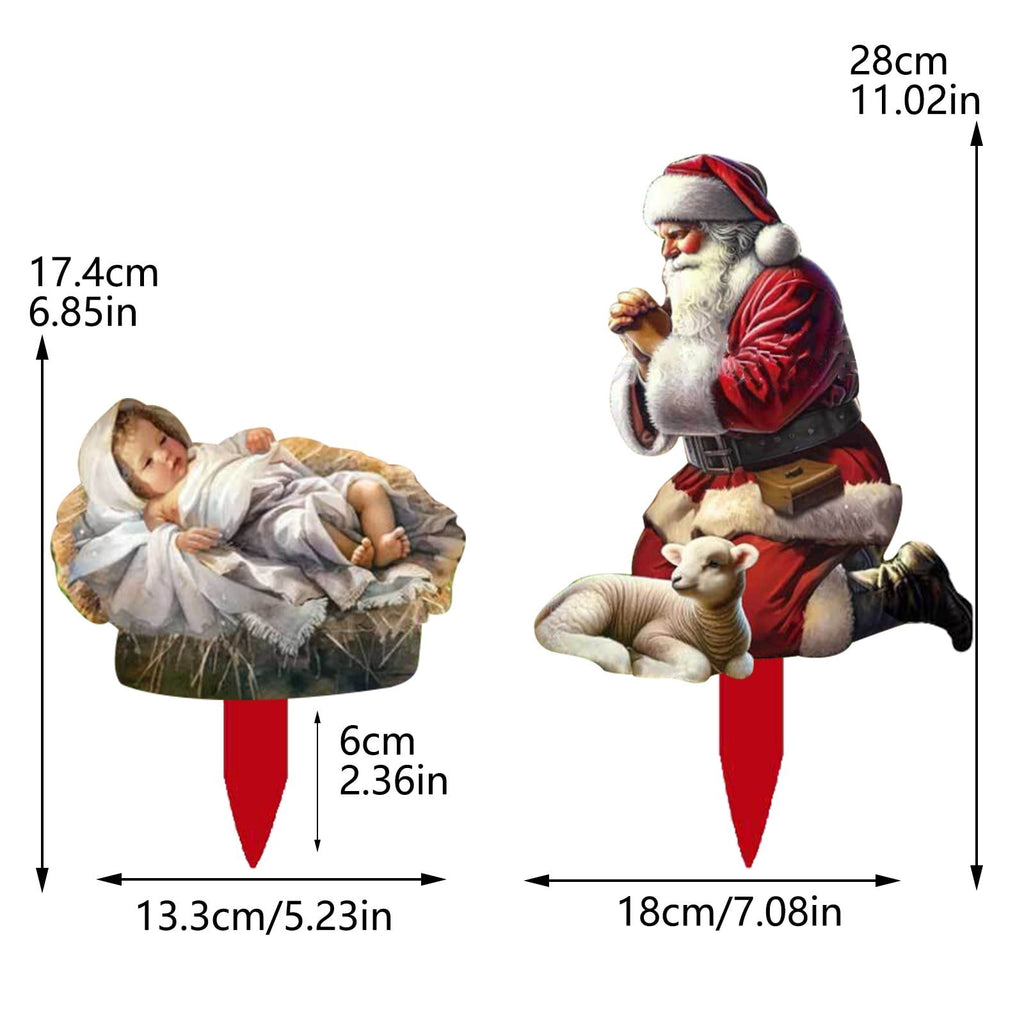 2PC Outdoor Nativity Scene-Christmas Yard Decoration,Acrylic Holiday Sign|Santa Claus Courtyard Ornament for Lawn Garden,Jesus Nativity Display for Outside Festive Home Decoration(Light-up model),B