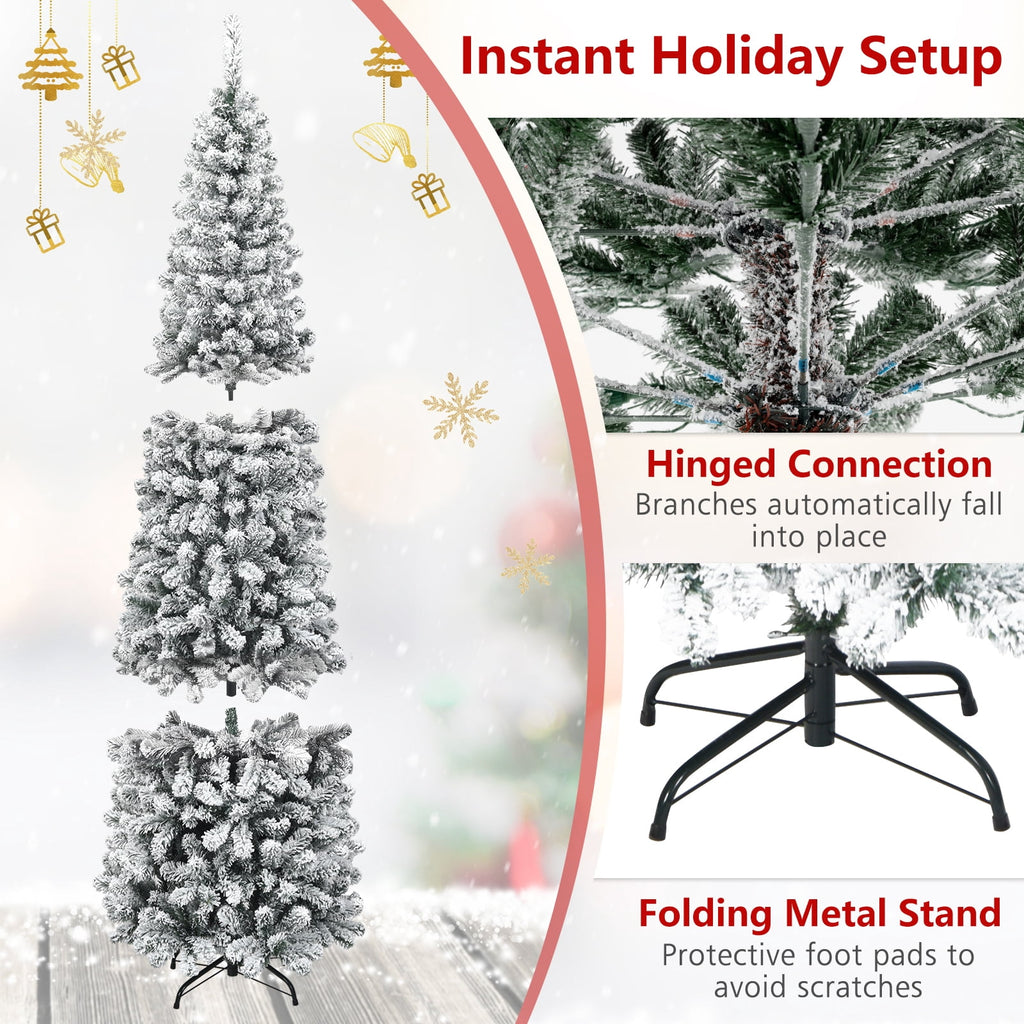Costway 7.5 FT Unlit Flocked Pencil Christmas Tree Hinged with 641 Branch Tips