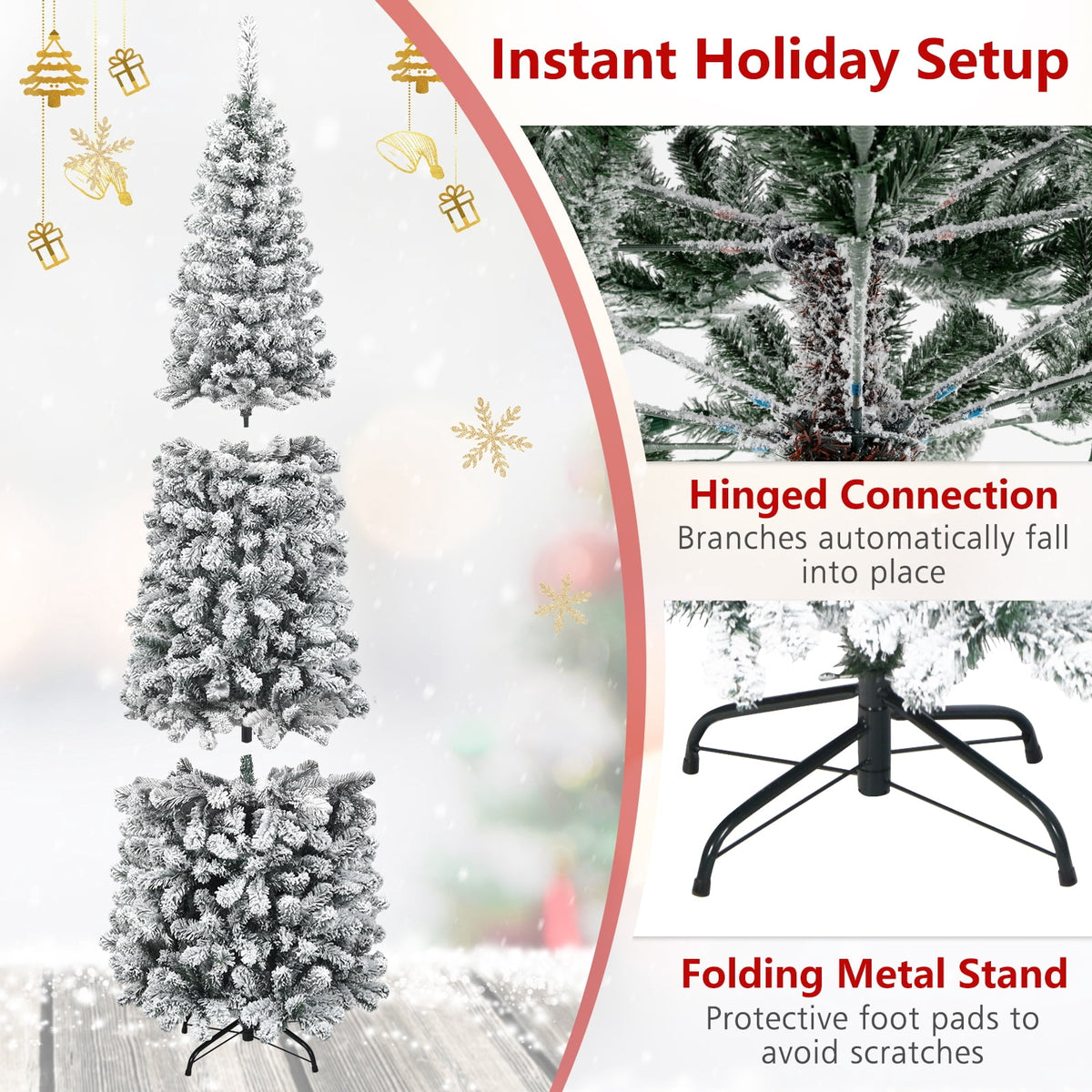 Costway 7.5 FT Unlit Flocked Pencil Christmas Tree Hinged with 641 Branch Tips