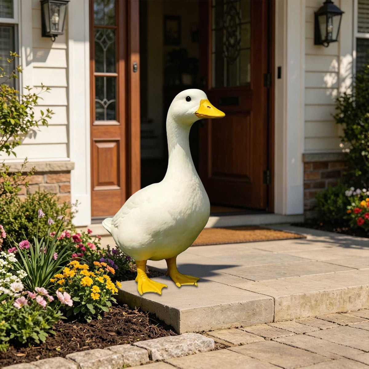 CHJK Hand-Painted Large Porch Goose Statue, Eye-catching Christmas Resin Goosey Ornaments Figurine, Compact Tabletop Ideal For Holiday Parties And Family Decor Must Have Christmas Gift
