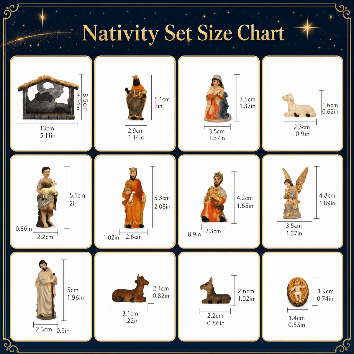 LUMIARTISAN 12-Piece Mini Nativity Set, Resin Christmas Manger Decor